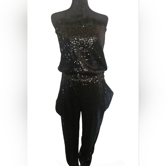 Michael Kors Black Sequin Strapless Jumpsuit Size S - Picture 2 of 6
